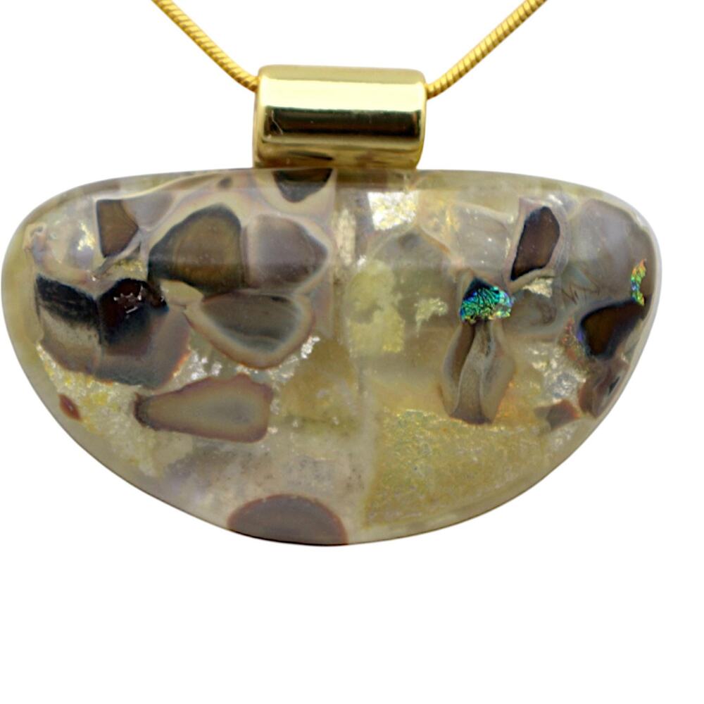 Custom Half Moon Pendant Necklace with Golden Bronze Earth Tones  18" Chain